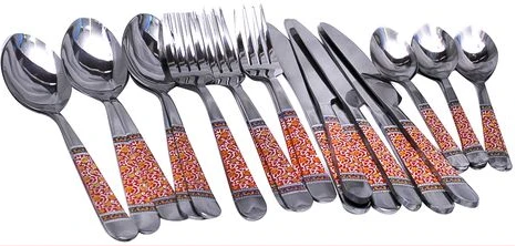 24pcs Red Flower Cutlery (Forks, Spoons & Knives) - Silver