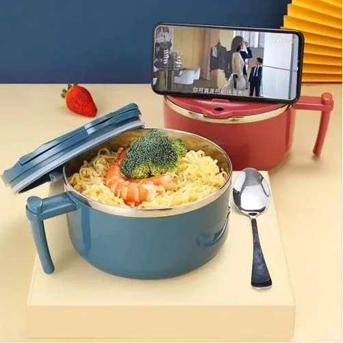 1000ml Stainless Steel Instant Noodle Soup Bowl Dish, Color May Vary