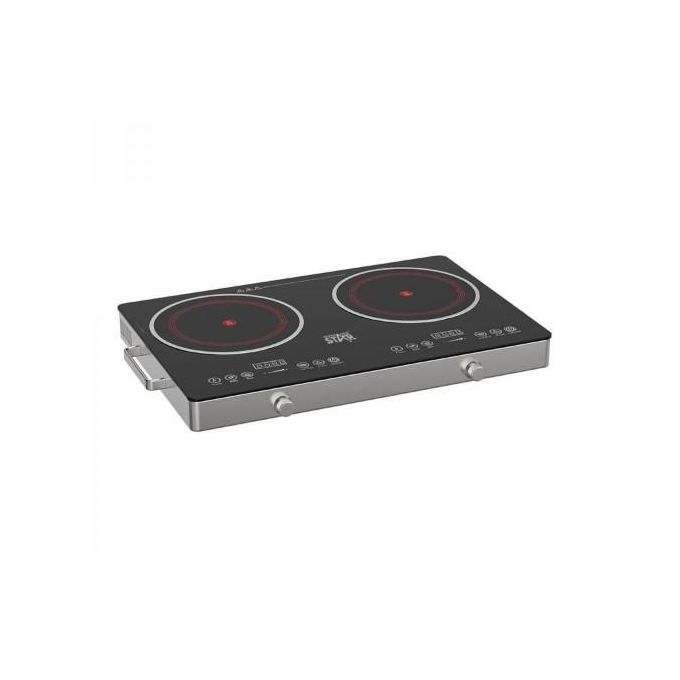 Winningstar Double Induction Cooker Inverter Infrared Cooker Portable Ceramic Glass Plate Sensor Touch & Knob Control, Black Crystal Panel, 120 Mins Timer, Safety Lock, Overheat Protection -Silver