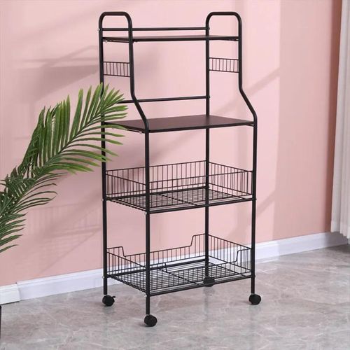 1 Piece Of 4-Tiers Kitchen Microwave Stand Storage Trolley Workstation Shelf/Tool Storage Shelf Microwave Rack/Multi-Function Kitchen Floor-Standing Rack/Baker Rack Kitchen Trolley/Space-saving Black