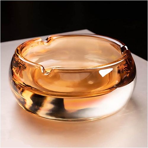 Round Crystal Glass Ashtray Outdoors Indoors Cigarette Ash Holder, Desktop Smoking Ash Tray,Vintage Glass Ash Tray Decor Gift Home Office Tabletop Decoration- Multicolor