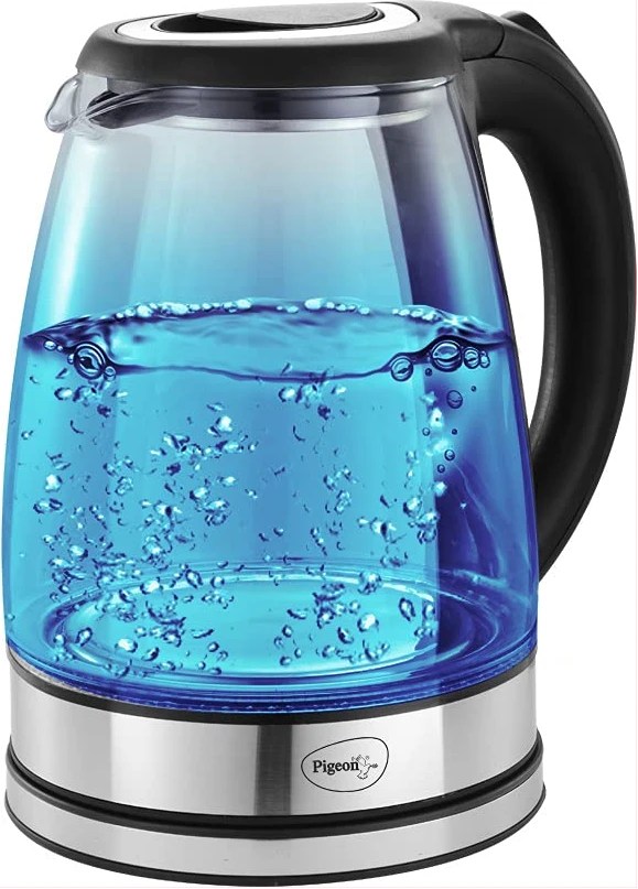 Pigeon 1.8-Litre Crystal Glass Electric Kettle with LED Illumination, Heat Resistant Pyrex 1500 Watt