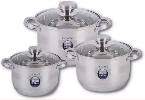 6 Pieces Of Heavy Stainless Steel Saucepans Cookware, Silver