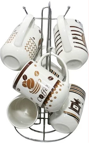 6 Pieces Set Of Multi Design Coffee Tea Cups/Mugs - White