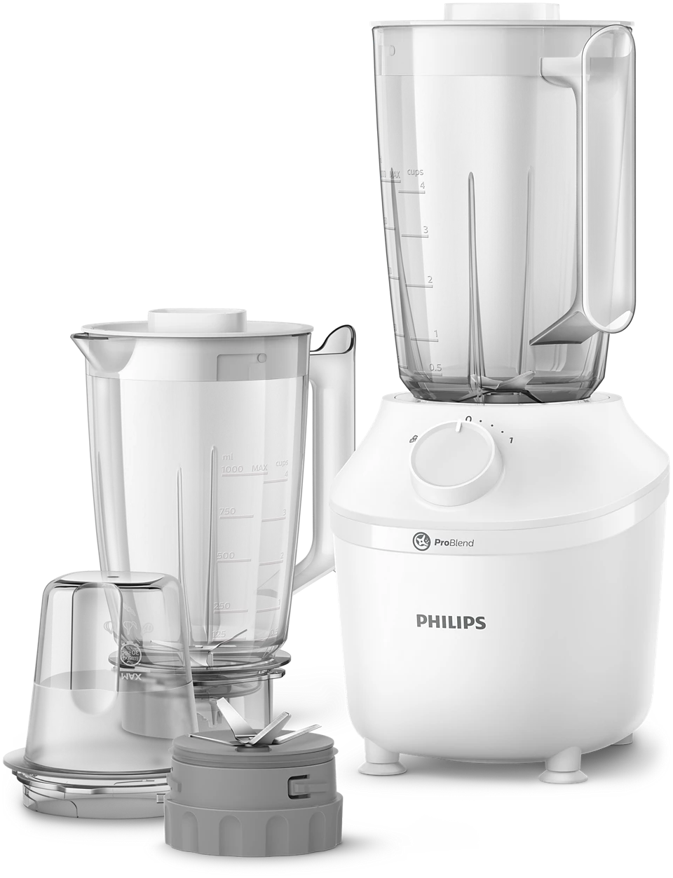 Philips 3000 Series ProBlend System Blender with Mill, 1.9L Jar+ Additional Jar - HR2041/50, 450W, White