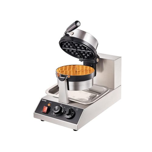 Commercial Waffle Maker, 1 Piece per Batch, 1300W Round Waffle Iron, Non-Stick Waffle Baker Machine with Temp Range Teflon-Coated Baking Pans Stainless Steel Body, 120V