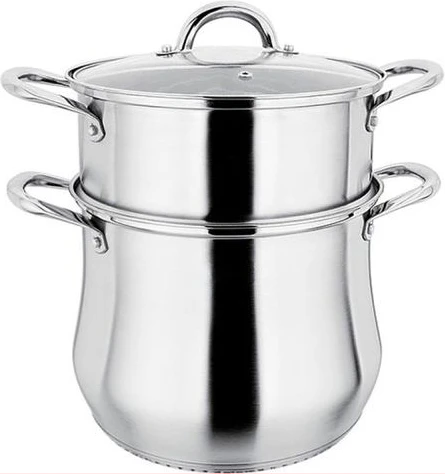2 Layer Stainless Steel Saucepan And Steamer Soup Pot, 24cm - Silver