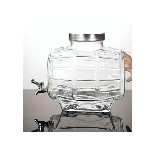 8L Mason Jar Glass Barrel Keg With Lid Glass Beverage Dispenser With Leak-proof Spigot, Drink Decanter Barrel With Sturdy Bamboo Stand Refrigerator Water Dispenser With Tap And Steel Cork Lid - Ideal 