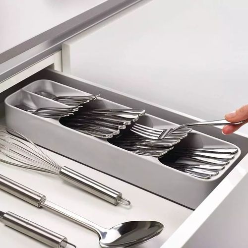 Drawer Store Kitchen Cutlery Knife Fork Spoon Drawer Storage Organizer Tray- Grey