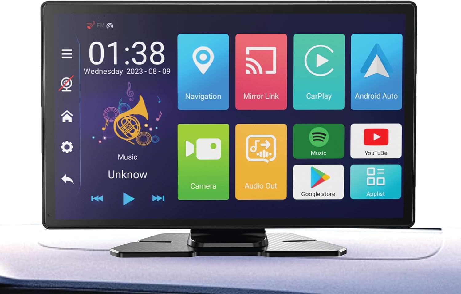 porodo 9" Android Car Play Tablet Screen & Unlimited Multimedia & Video Recording / Android 10 Operating System / Airplay & Android Cast Mirroring / 4GB + 64GB Memory / 4GB RAM + 64GB Memory - Black