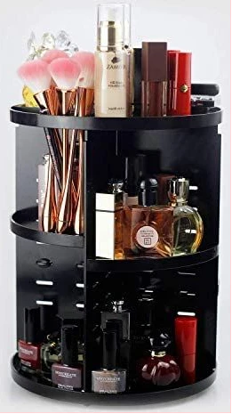 Rotating Adjustable Acrylic Cosmetic Jewelry Makeup Organizer Storage Box- Black