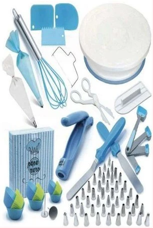 136 PCS Cake Decorating, Turntable Stand, Baking Set, Blue