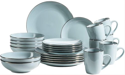 16-Piece Ceramic Stoneware Metallic Rim Dinner Plates Set Dessert Sideplates Cups Bowls Dinnerware Set- Blue