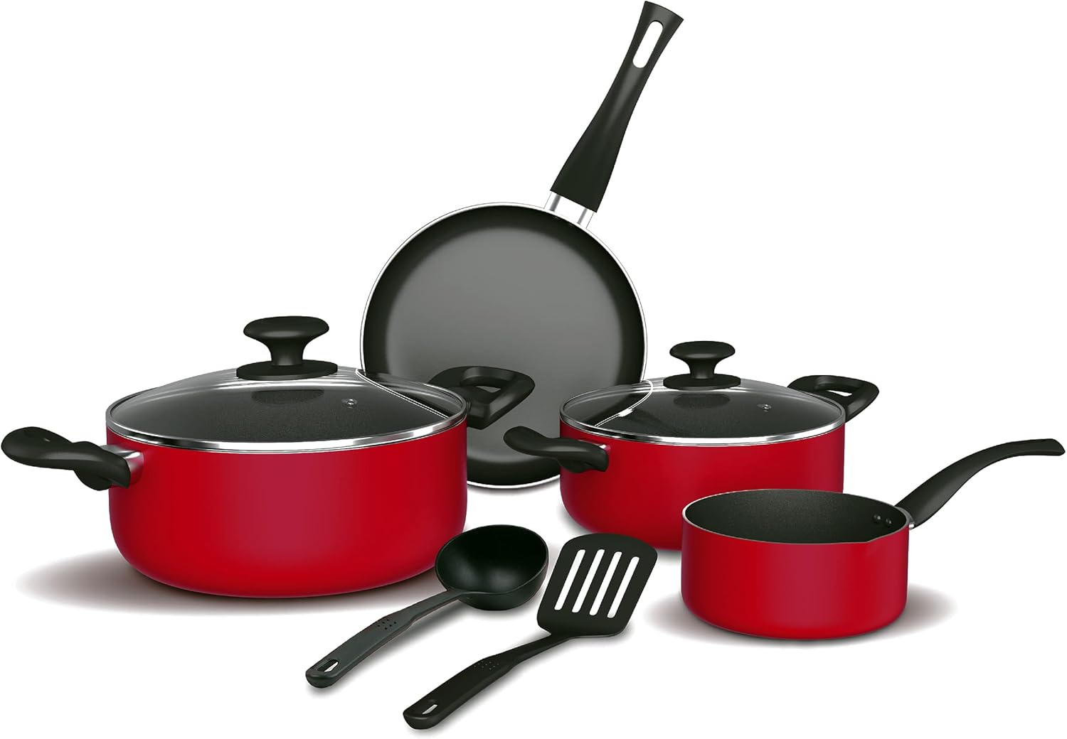 Homeway 8 PCS Non-Stick Cookware Set (28cm casserole with LID, 24cm casserole with LID, 16cm saucepan, 26cm frypan, Nylon ladle, Nylon turner) - HW2600