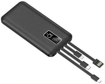Premium Power Bank 10000mAh With 4 Multi Cables -Black, White