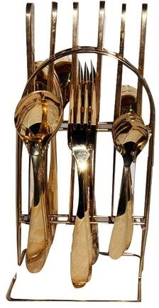 24pcs Cutlery (Forks, Spoons & Knives) with a Stand - Gold