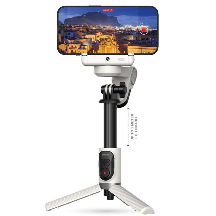 Green Lion Palermo Gimbal Tripod Stand with Remote Control, 3-Mode Shooting, Single Axis Stabilizer, Universal Phone Holder, 4-7 Hours Working Time, 60–84mm Phone Holder Size - White