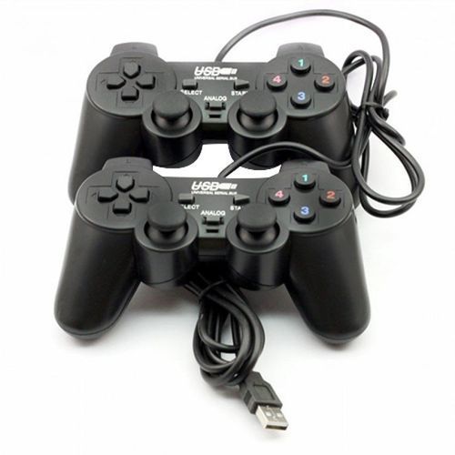 Twin Dual Double Shock Vibration PC Controller Computer / Laptop Game Pads / Joy Pads - Black