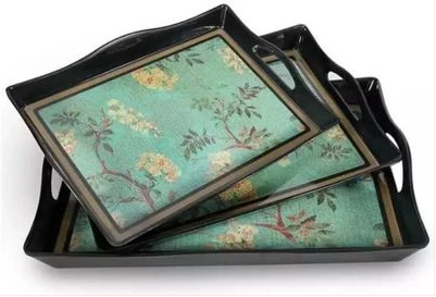 3 Pieces Of Melamine Serving Trays Platters, Green