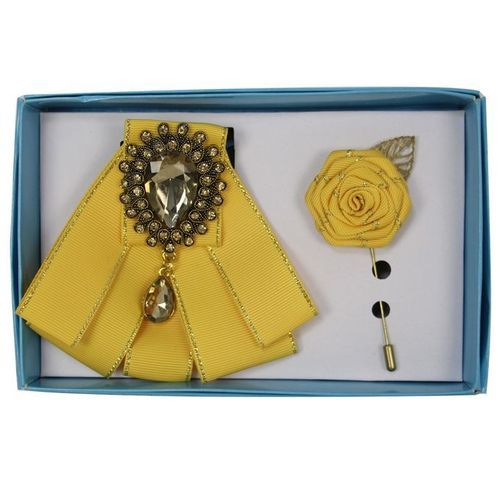 Men's Designer Rhinestone Detail Bow-Tie Set - Yellow. Designs May Vary