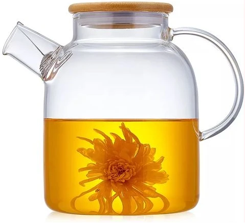 1800ml Glass Teapot Kettle With Whistle Infuser & Bamboo Lid- Clear