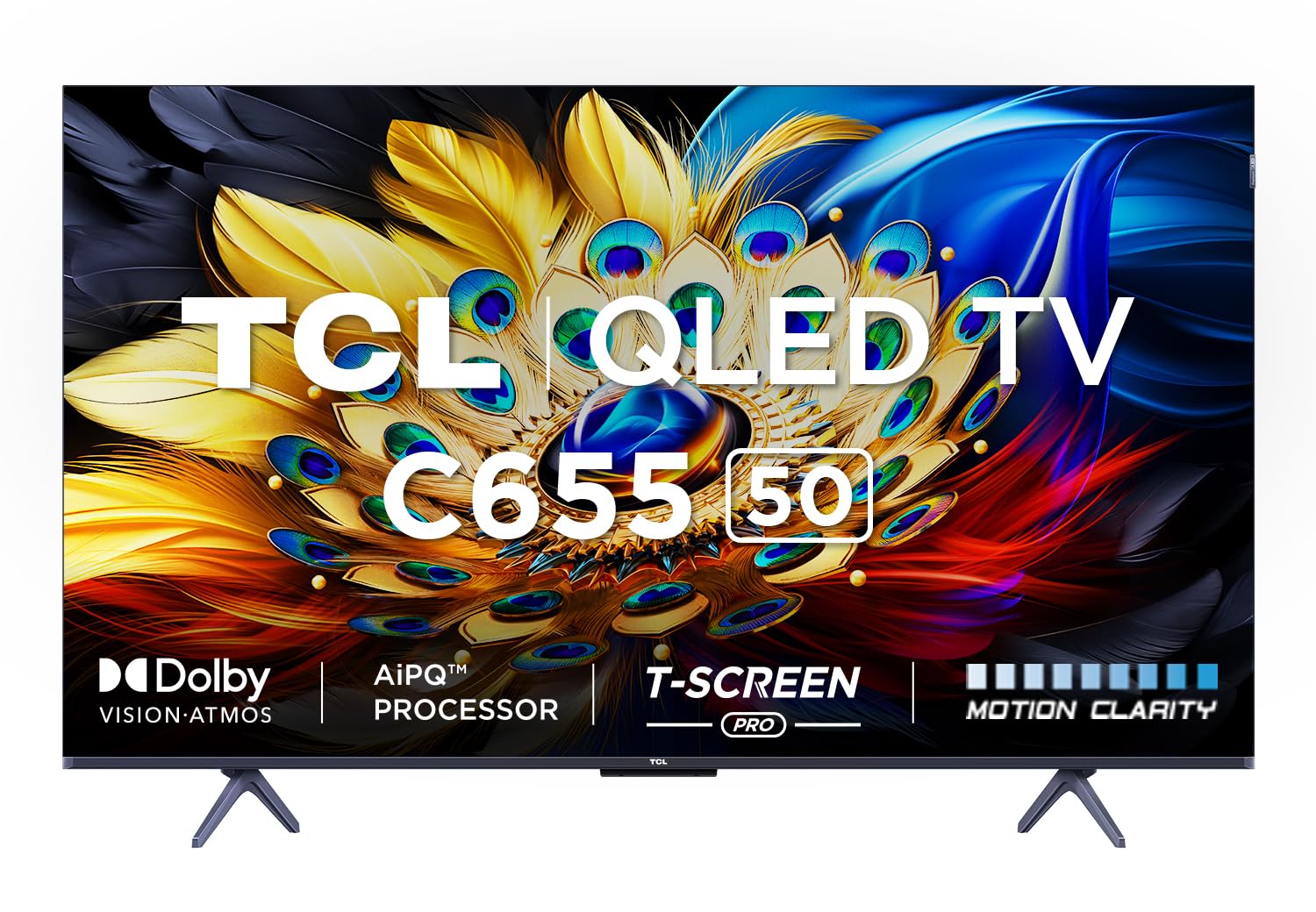 TCL 50 Inch QLED PRO 4K Ultra HD Smart Google TV 50C655,  HDR 10+, Dolby Vision Atmos, 120Hz VRR+120Hz DLG, ONKYO 2.1ch, Slim & Uni-body Design (2YRs WRTY)