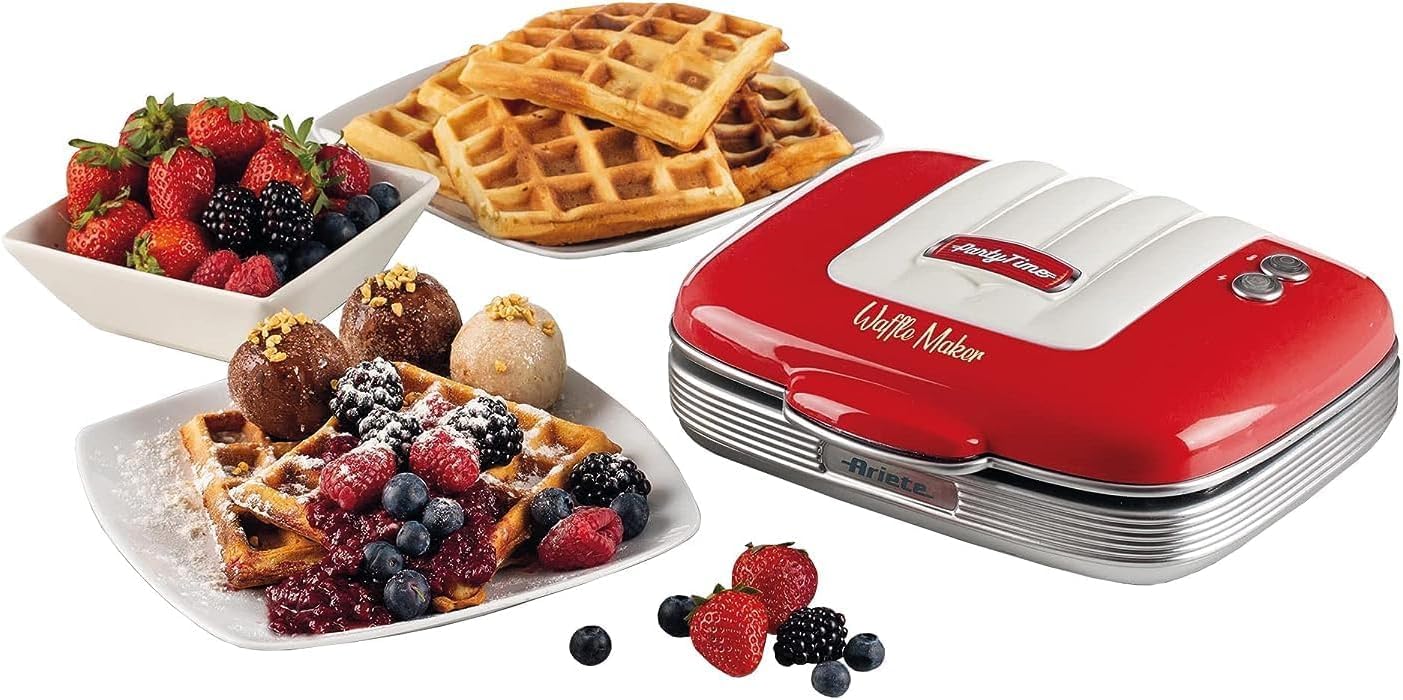 Ariete 1973 Waffle Maker, Electric Plate For Waffles, 700 W, Non-Stick Plates, Red