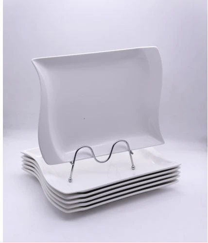 6 Pieces Of Rectangle Ceramic Dinner Plates - White