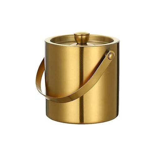 2L Ice Bucket, High-Grade Stainless Steel Beer Cocktail Ice Bucket With Lid And Tong, Double Wall Ice Bucket For Ice Cubes, Beer & Champagne Bottles Cooler Bar Accessories Comfortable Carry Handle, Su