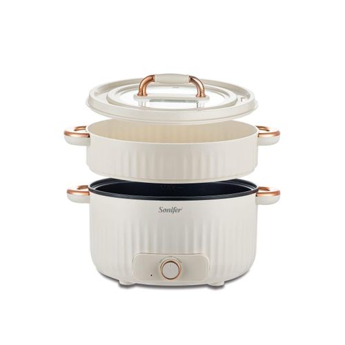 Sonifer 4.5L Home Use Multi-purpose Pot Stainless Steel Inner Steaming Stewing Shabushabu Boiling Electric Hot Pot Slow Mini Kitchen Electric cooker Boiler Steamer- Multicolor