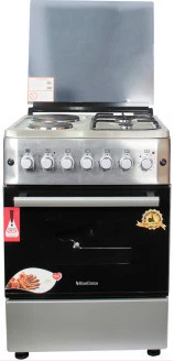 BlueFlame Cooker 60x60cm, 2 Gas Burners And 2 Electric Plates; S6022ERF – IP With Electric Oven& Grill, Auto Ignition, Rotisserie, Oven Lamp  - Inox