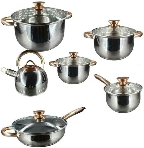 12 Piece Heavy Stainless Steel Saucepans/Cookware - Silver