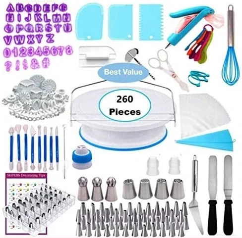 260 Pieces Of Cake Baking, Decorating Kit Set, Blue