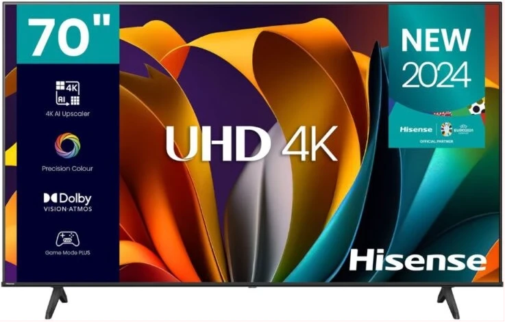 Hisense 70 - Inch UHD 4K Smart VIDAA TV 70A6N, Airplay 2, HDR, Bluetooth, Wifi, USB, HDMI With Inbuilt Free To Air Decoder - Black (3YRs WRTY)