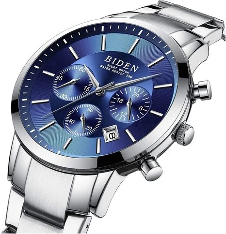 Biden Automatic Chronograph Analog and Water Proof Men's Watch - Silver Blue