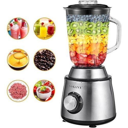 Sokany 2 IN 1 Coffee Grinder And 1.5L Glass Jar Blender 800W High Power Ergonomic Grip Design Easy And Fast Cleaning Multifunctional Food Processor Stainless Steel Blade Cuts Food Quickly Smoothie Mak