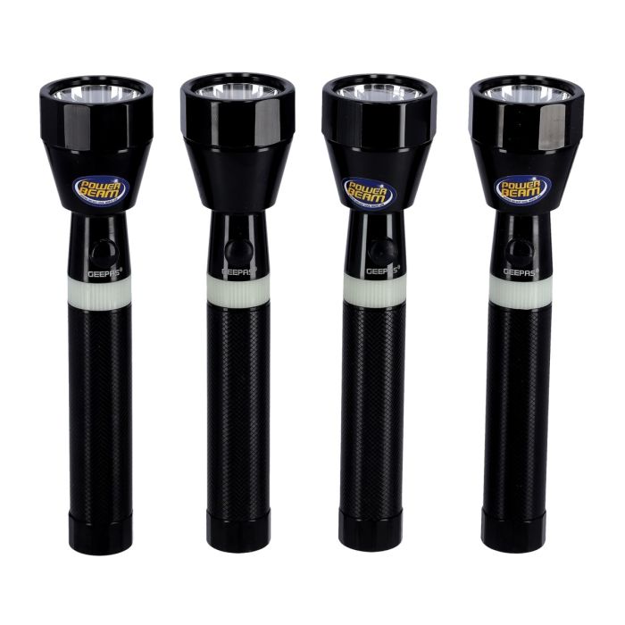 Geepas Torch 4Pcs Rechargeable LED Flashlight 216.5 Mm GFL4668 - Hyper Bright Cool White Light 2000 Meters Range With 1500mAh Battery