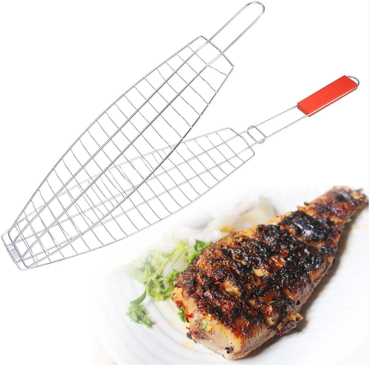 Supreme Stainless Steel BBQ Barbeque Fish Grill Net Basket, Standard, Silver
