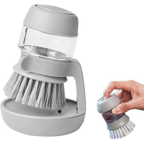 Washing Exfoliating Plate Brush Soap Dispensing Dish Brush, with Liquid Dispenser, with Stand and Drip Tray Universal Palm Brush for Kitchen, Bathroom, Sink, Dishes, Pots Cleaning