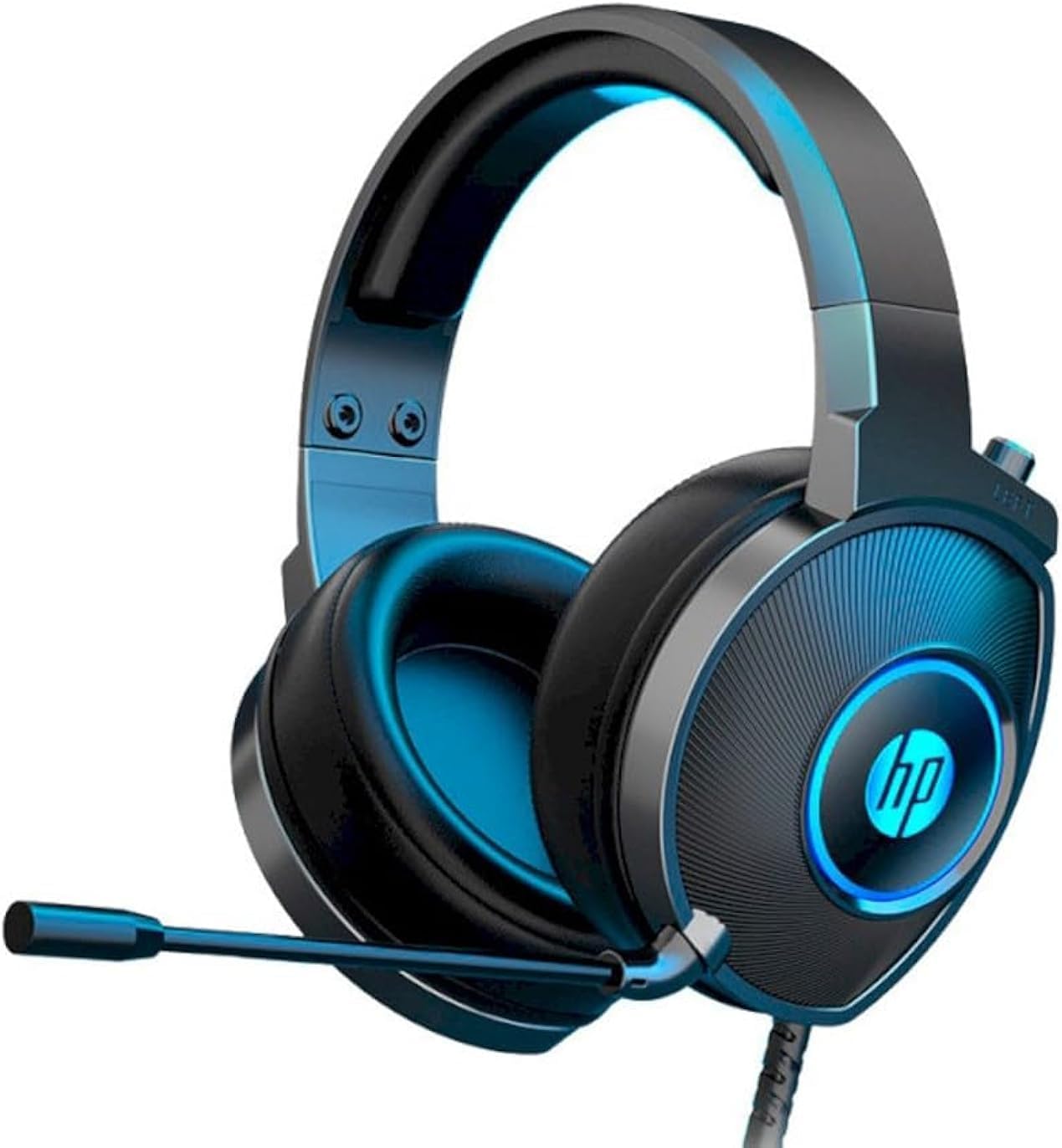 HP DHE-8008 Gaming Headset with Microphone – Over Ear Stereo Sound Headphone – Blue LED Backlit – 2 x 3.5mm Jack + USB for LED, For PCs, Laptops, PS4, PS5, Xbox