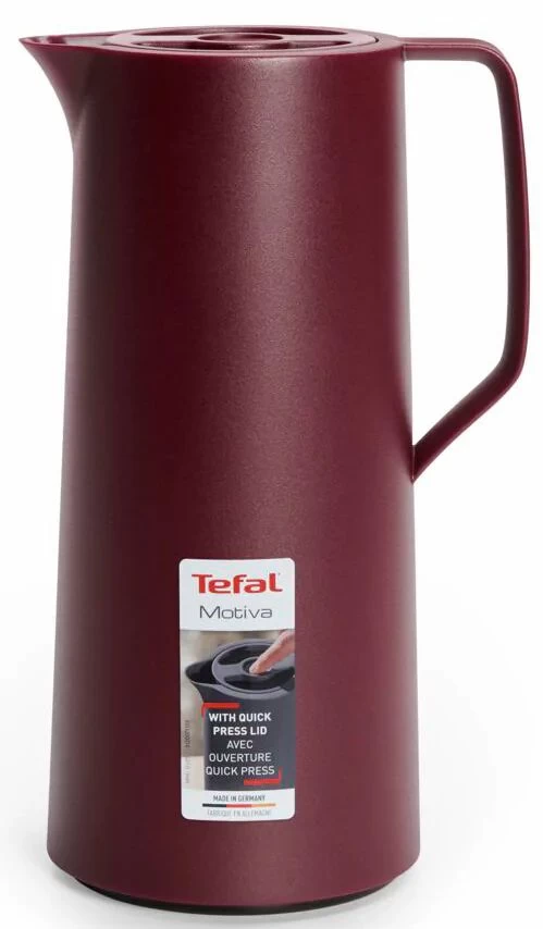 Tefal Motiva Jug, Vacuum Flask, 1- Liter, Glass Liner N4170210 – Red Wine
