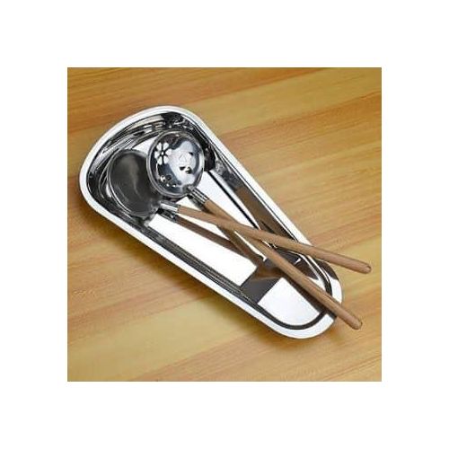 Scalloped Tray Spoon Rest Kitchen Spoon Holder Stainless Steel Storage Rack Spoon Rest For Counter Or Stove Top