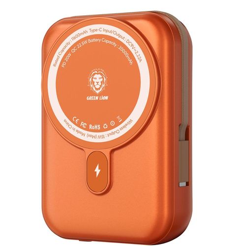 Green Lion 20000mAh Monaco MagSafe Power Bank with Built-in Type-C Cable, LCD Display, 20W Power Delivery, Magnetic Attraction, Compact Design