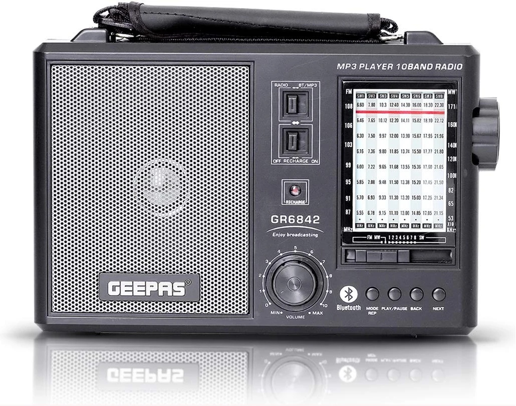 Geepas Rechargeable 10 Band Radio & Mp3 Player - GR6842 - Black