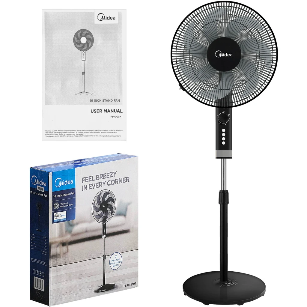Midea 16 Inch Stand Fan, 3 Speed Settings, 50W, 2Hr Timer FS40-23MT - Black