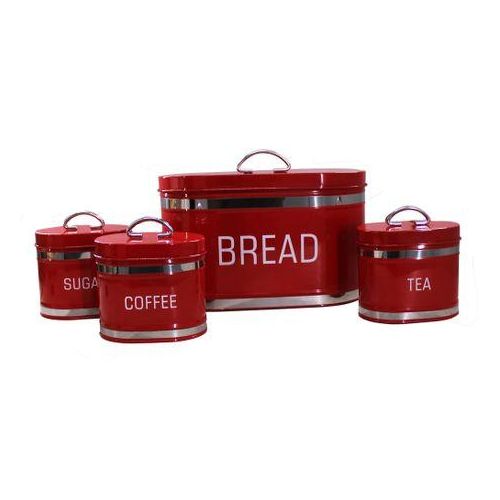 Oval 4 Piece Stainless Steel Bread Bin & Tea Coffee & Sugar Canister Set Food Box