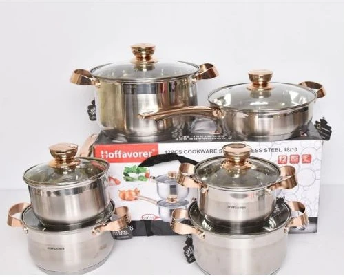 Kaisa Villa 12 Pc Stainless Steel Cookware Pots And Frying pan Saucepans, Silver