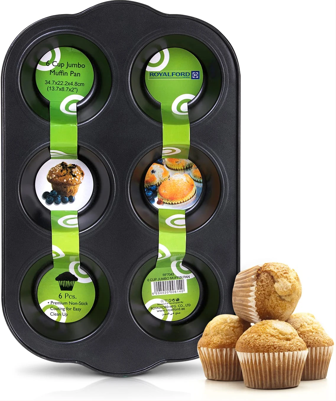 Royalford 6 Cup Jumbo Muffin Pan, Cupcake Pan RF7043 (Black)