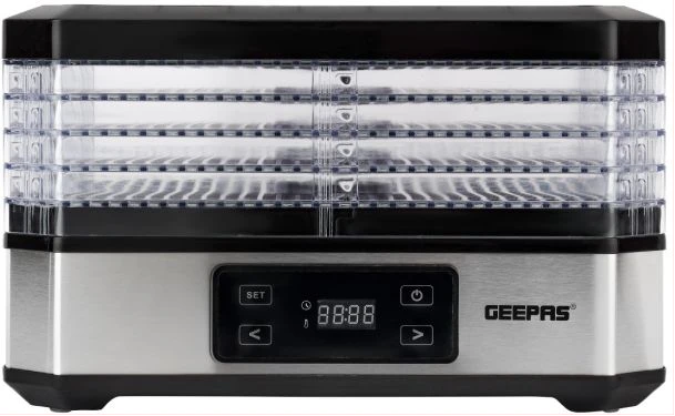 Geepas 520W Digital Food Dehydrator GFD63013UK – Food Dryer With 5 Large Trays, Adjustable Temperature & Timer Settings, Ideal For Fruit, Healthy Snacks, Vegetables, Meats & Chili, Bpa-Free - 2 Years 