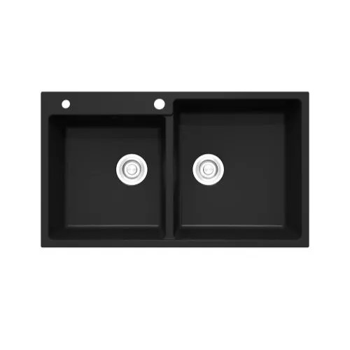Newmatic 86cm Double Q86Q Ultra Deep Bowl Quartz Topmount Kitchen Sink - Black